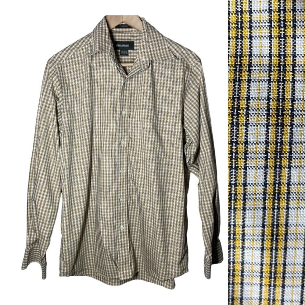 Eddie Bauer Mens Yellow Plaid Button Down Long Sleeve Shirt Small Relaxed Fit